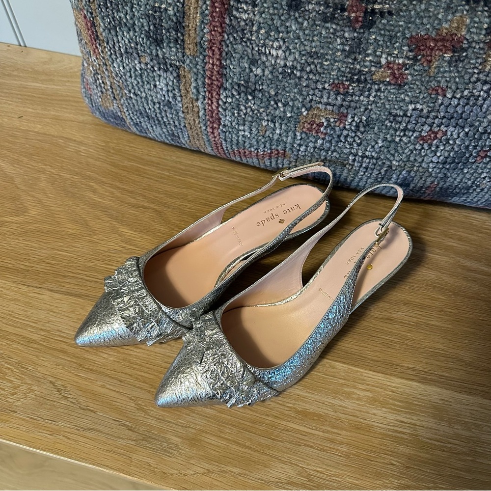 Kate Spade Oliene Silver Slingback Heels - Picture 2 of 16